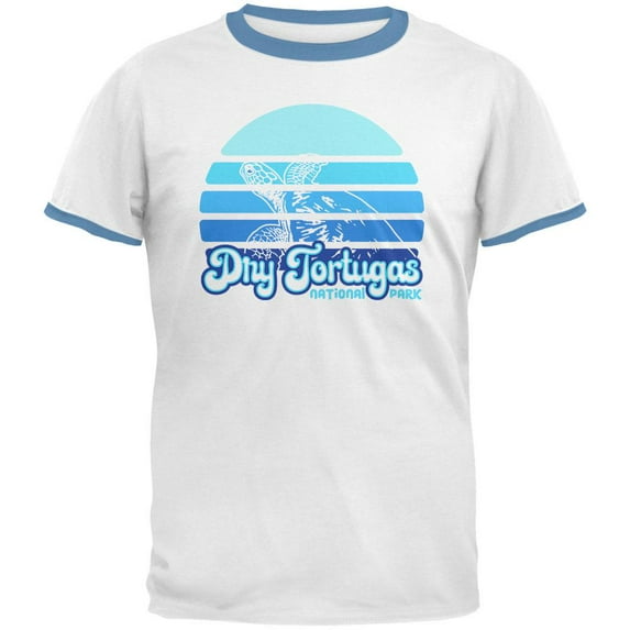 National Park Retro 70s Sunset Dry Tortugas Mens Ringer T Shirt White-Sky SM