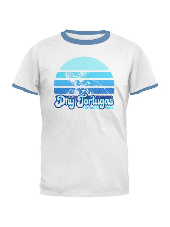 National Park Retro 70s Sunset Dry Tortugas Mens Ringer T Shirt White-Sky SM