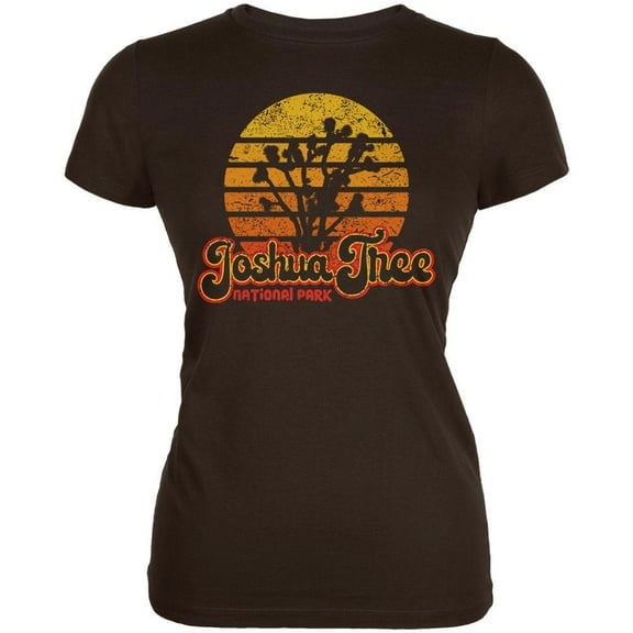 National Park Retro 70s Sunset Joshua Tree Juniors Soft T Shirt Brown X-LG