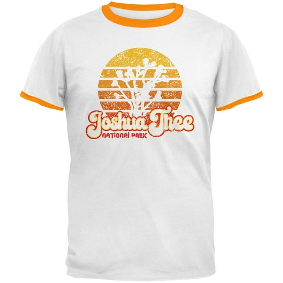 National Park Retro 70s Sunset Joshua Tree Mens Ringer T Shirt White-Gold SM