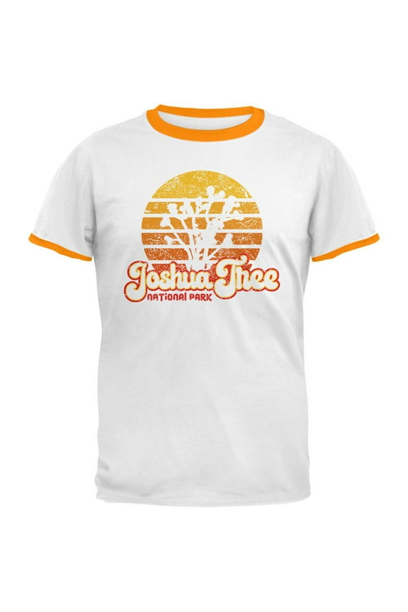 National Park Retro 70s Sunset Joshua Tree Mens Ringer T Shirt White-Gold SM