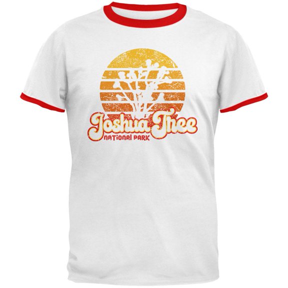 National Park Retro 70s Sunset Joshua Tree Mens Ringer T Shirt White-Red SM