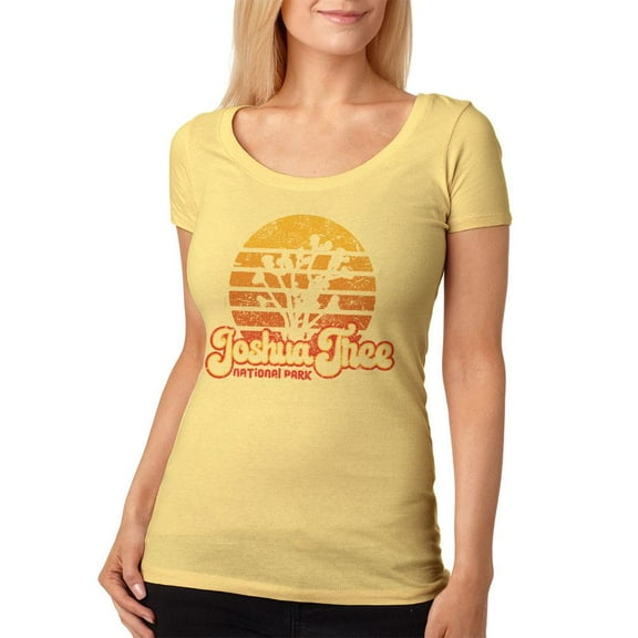 National Park Retro 70s Sunset Joshua Tree Womens Soft T Shirt Yellow Haze SM