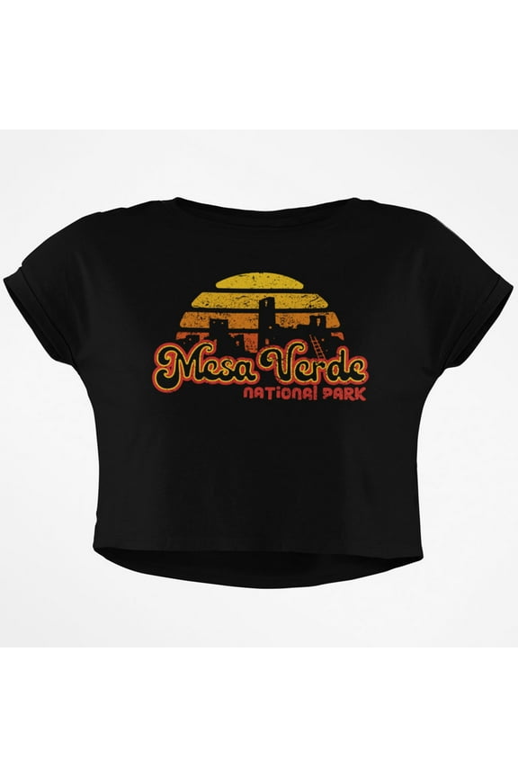 National Park Retro 70s Sunset Mesa Verde Junior Boxy Crop Top T Shirt