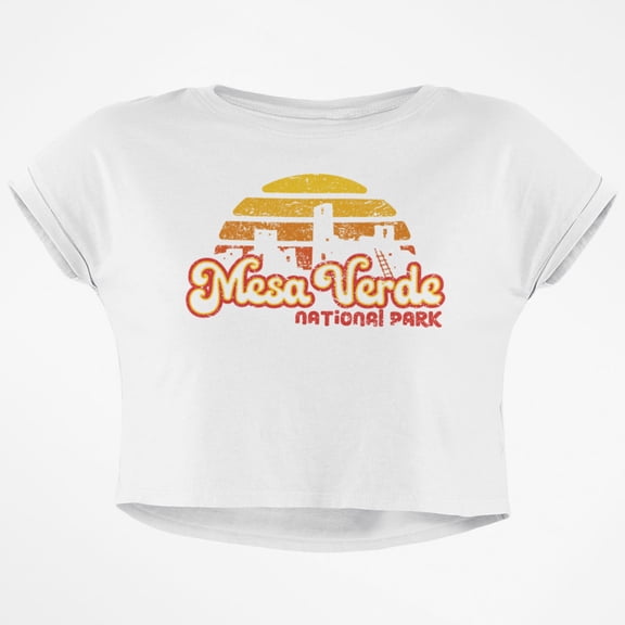 National Park Retro 70s Sunset Mesa Verde Junior Boxy Crop Top T Shirt