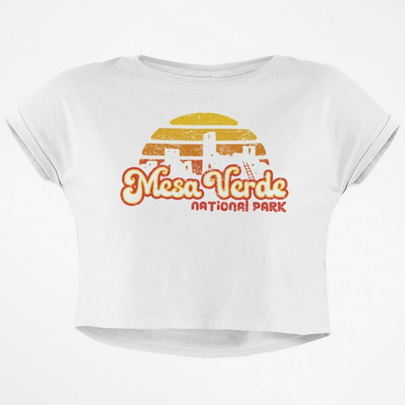 National Park Retro 70s Sunset Mesa Verde Junior Boxy Crop Top T Shirt