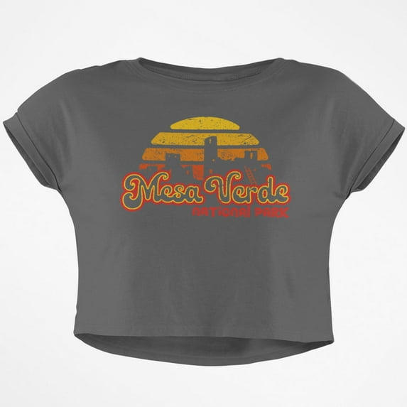 National Park Retro 70s Sunset Mesa Verde Junior Boxy Crop Top T Shirt