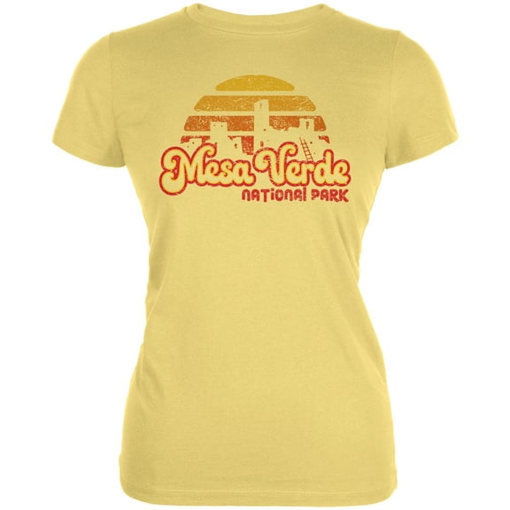 National Park Retro 70s Sunset Mesa Verde Juniors Soft T Shirt Yellow SM