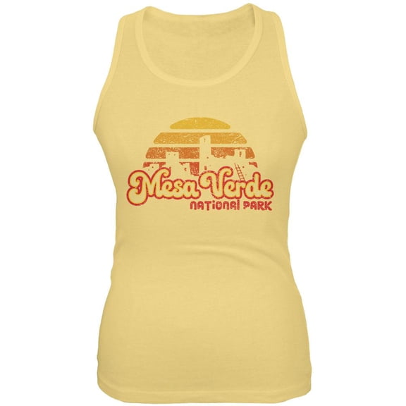 National Park Retro 70s Sunset Mesa Verde Juniors Soft Tank Top Yellow LG
