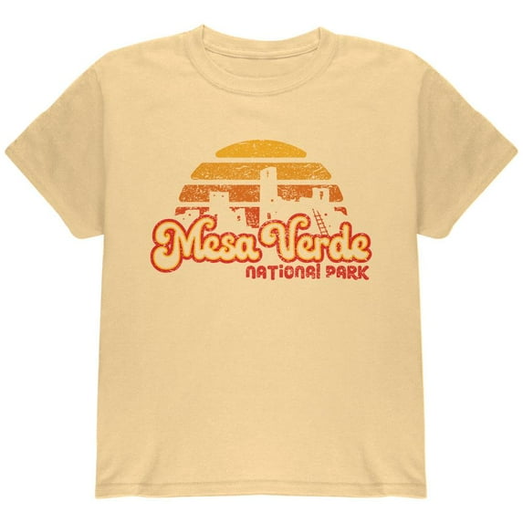 National Park Retro 70s Sunset Mesa Verde Youth T Shirt Yellow YSM