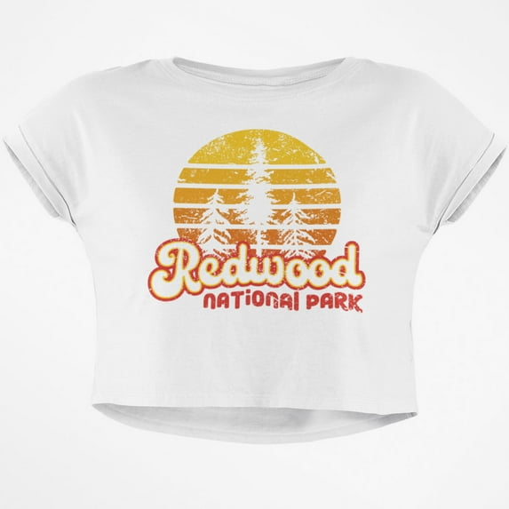 National Park Retro 70s Sunset Redwood Junior Boxy Crop Top T Shirt