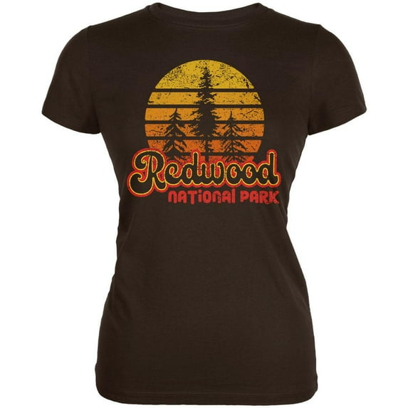 National Park Retro 70s Sunset Redwood Juniors Soft T Shirt Brown SM