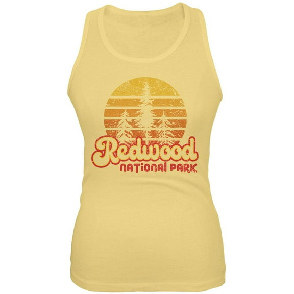 National Park Retro 70s Sunset Redwood Juniors Soft Tank Top Yellow X-LG