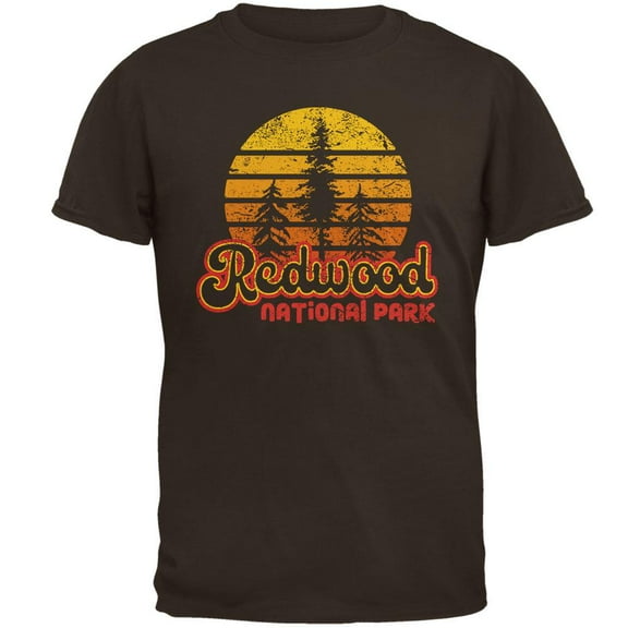 National Park Retro 70s Sunset Redwood Mens T Shirt Brown 2XL