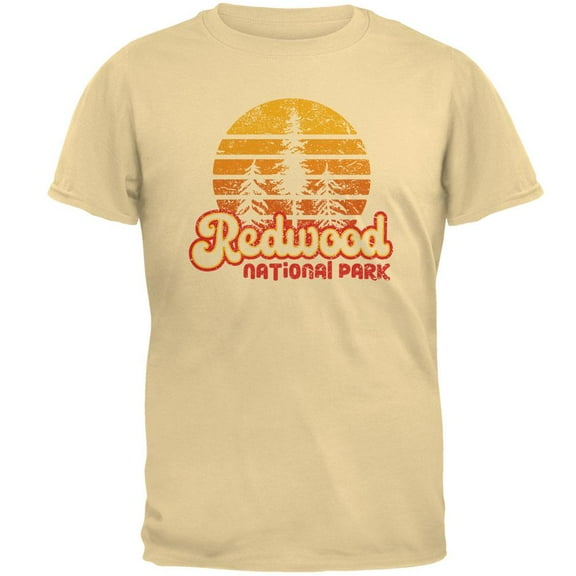 National Park Retro 70s Sunset Redwood Mens T Shirt Yellow Haze LG