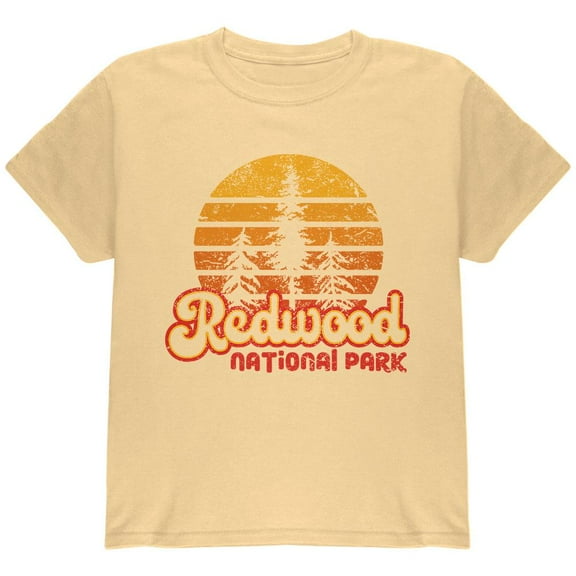 National Park Retro 70s Sunset Redwood Youth T Shirt Yellow Youth X-SM