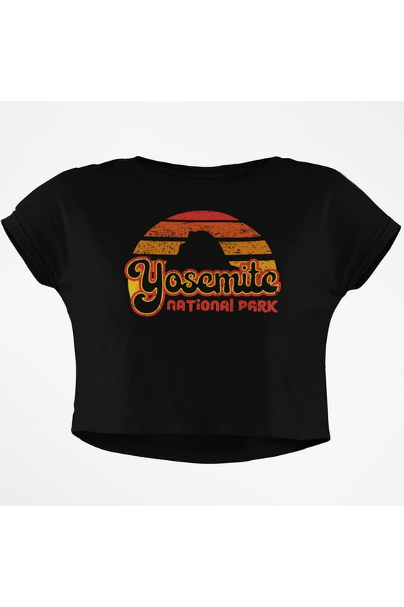 National Park Retro 70s Sunset Yosemite Junior Boxy Crop Top T Shirt