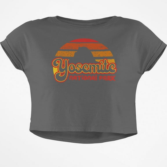 National Park Retro 70s Sunset Yosemite Junior Boxy Crop Top T Shirt