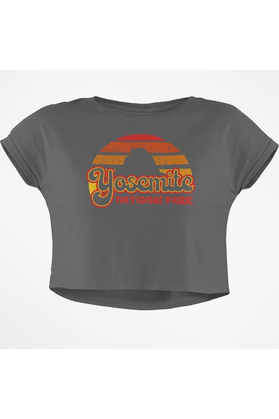 National Park Retro 70s Sunset Yosemite Junior Boxy Crop Top T Shirt