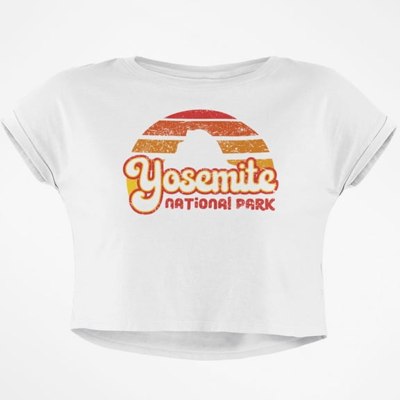 National Park Retro 70s Sunset Yosemite Junior Boxy Crop Top T Shirt