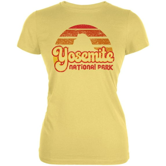 National Park Retro 70s Sunset Yosemite Juniors Soft T Shirt Yellow LG