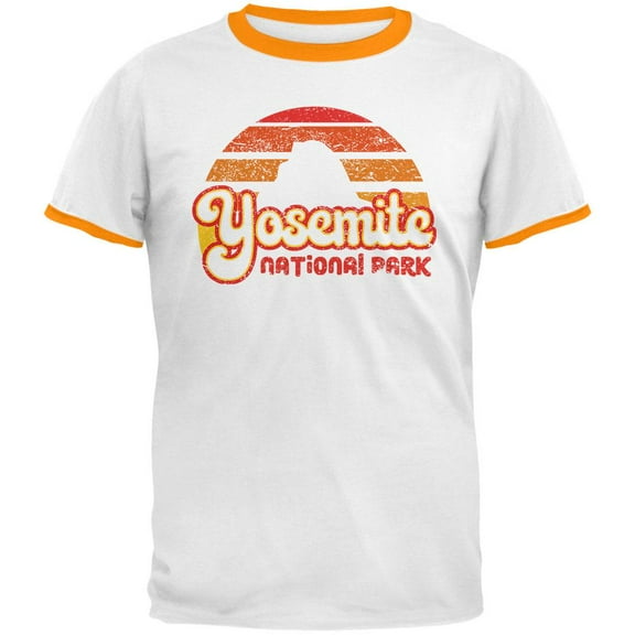 National Park Retro 70s Sunset Yosemite Mens Ringer T Shirt White-Gold X-LG
