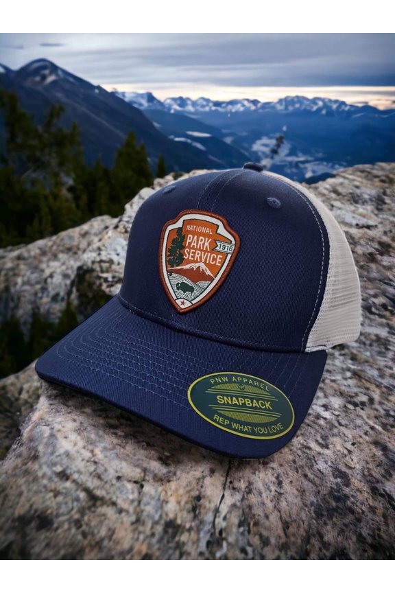 National Park Service Snapback Hat - Navy Blue on White Mesh