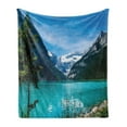 thumbnail image 1 of National Park Soft Flannel Fleece Throw Blanket, Landscape from Lake Louise in Canada with Snowy Mountains, Cozy Plush for Indoor and Outdoor Use, 50" x 60", Teal Dark Seafoam, by Ambesonne, 1 of 5