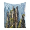 thumbnail image 1 of National Park Soft Flannel Fleece Throw Blanket, Rock Formations Natural Wonders of the World Image, Cozy Plush for Indoor and Outdoor Use, 50" x 70", Olive Green Baby Blue, by Ambesonne, 1 of 5