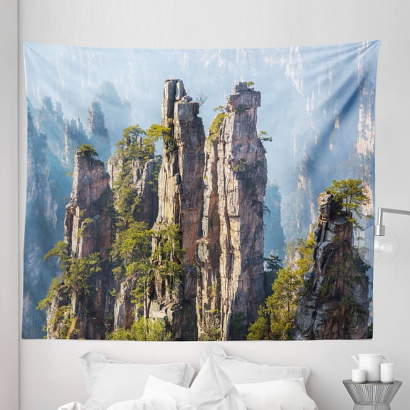 National Park Tapestry, Rock Formations Natural Wonders of the World Image, Fabric Wall Hanging Decor for Bedroom Living Room Dorm, 5 Sizes, Olive Green Pale Blue, by Ambesonne