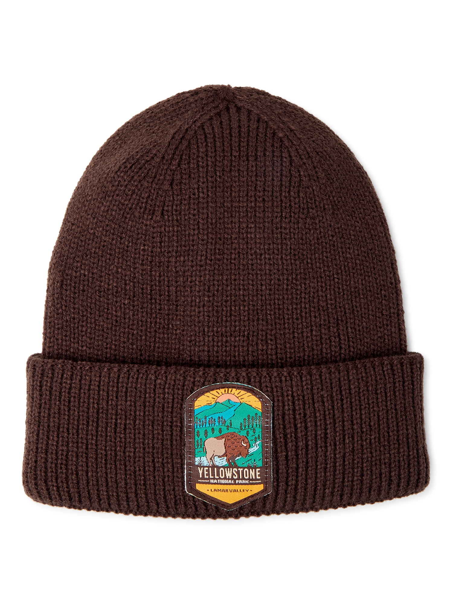National Park Yellowstone Cuffed Knit Beanie with Woven 