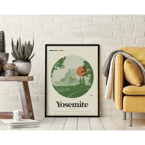 National Park Yosemite Half Dome Lithograph Swiss Minimalist Mid-Century Modern Wall Art, Unframed Canvas