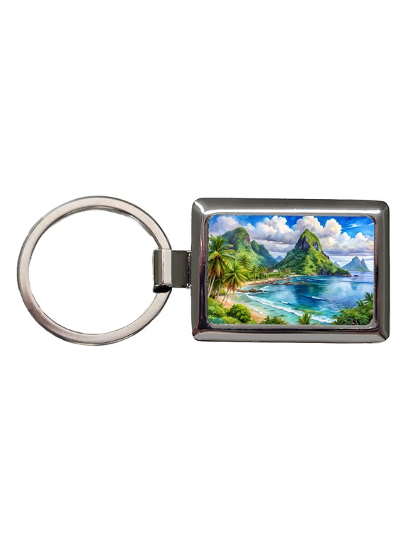National Park of American Samoa Watercolor Style Metal Rectangle Keychain