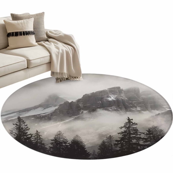 National Parks 3ft Area Rug, Canadian Smokey Mountain Cliff Idyllic Washable Non-Slip Small Round Rugs for Entryway Bedroom Kitchen, Soft Circle Carpet for Dining Room, Playroom Nursery Rug