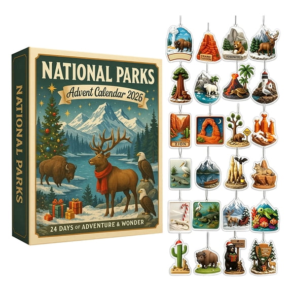 National Parks Advent Calendar 2026, 24 PCS 2D Flat National Park Wildlife Christmas Ornaments, Christmas Countdown Calendar, Holiday Gift for Outdoor Enthusiasts & Nature Lovers