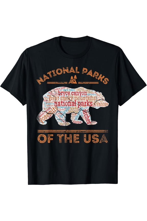 National Parks Bear Hiking Travel Camping Outdoors Retro Usa T-Shirt Size S-5XL