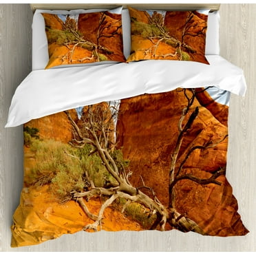 National Parks Duvet Cover Set, Rock on the Grand Canyon Monument Valley Heart of Nature Utah Photo Print, Decorative 3 Piece Bedding Set with 2 Pillow Shams, Queen Size, Orange Blue, by Ambesonne