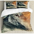 thumbnail image 1 of National Parks Duvet Cover Set, Snowy Mountains at Sunset Weather Yoho Alberta Image Print, Decorative 3 Piece Bedding Set with 2 Pillow Shams, Queen Size, Grey Orange, by Ambesonne, 1 of 3