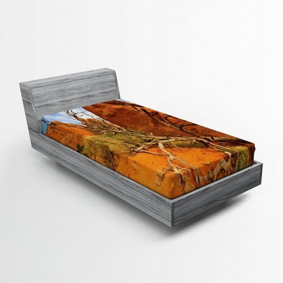 National Parks Fitted Sheet, Rock on the Grand Canyon Monument Valley Heart of Nature Utah Photo Print, Soft Decorative Fabric Bedding, Twin XL Size, Orange Blue, by Ambesonne