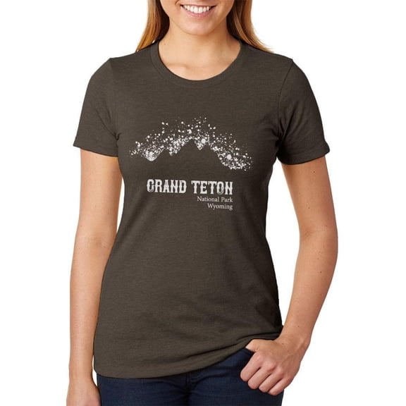National Parks Grand Teton Mountain Splatter Juniors Soft Blend T Shirt Heather Brown 2XL