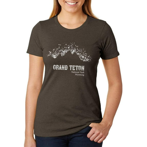 National Parks Grand Teton Mountain Splatter Juniors Soft Blend T Shirt Heather Brown SM