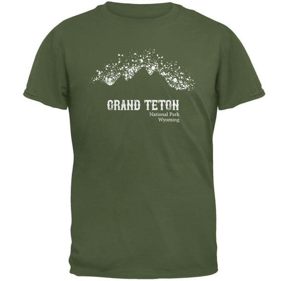 National Parks Grand Teton Mountain Splatter Mens T Shirt Military Green LG
