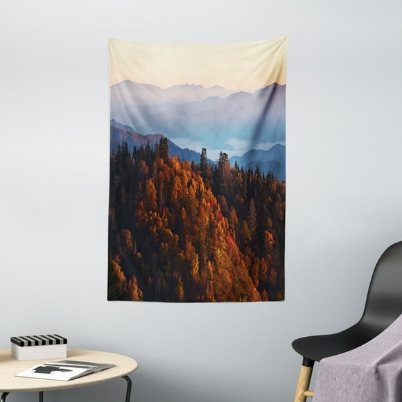 National Parks Home Decor Tapestry, Sunrise at Mountains Pine Trees Covered on Hill Mist South Carolina, Wall Hanging for Bedroom Living Room Dorm Decor, 40W X 60L Inches, Multi, by Ambesonne
