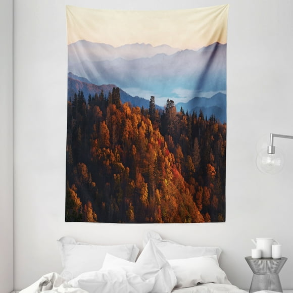 National Parks Home Decor Tapestry, Sunrise at Mountains Pine Trees Covered on Hill Mist South Carolina, Wall Hanging for Bedroom Living Room Dorm Decor, 60W X 80L Inches, Multi, by Ambesonne