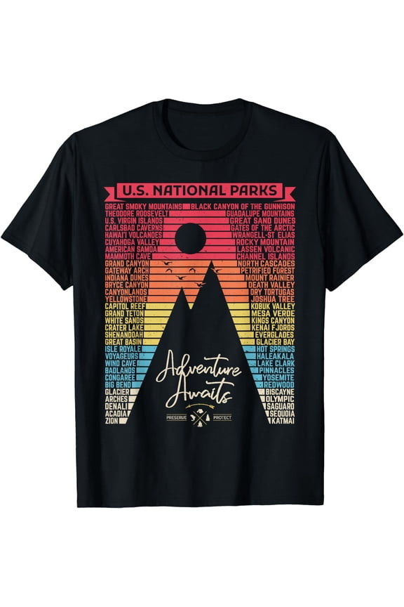 National Parks List US Park Vintage Camping Hiking Men Women T-Shirt mens t shirt,black,women,funny,misfits,men,journey