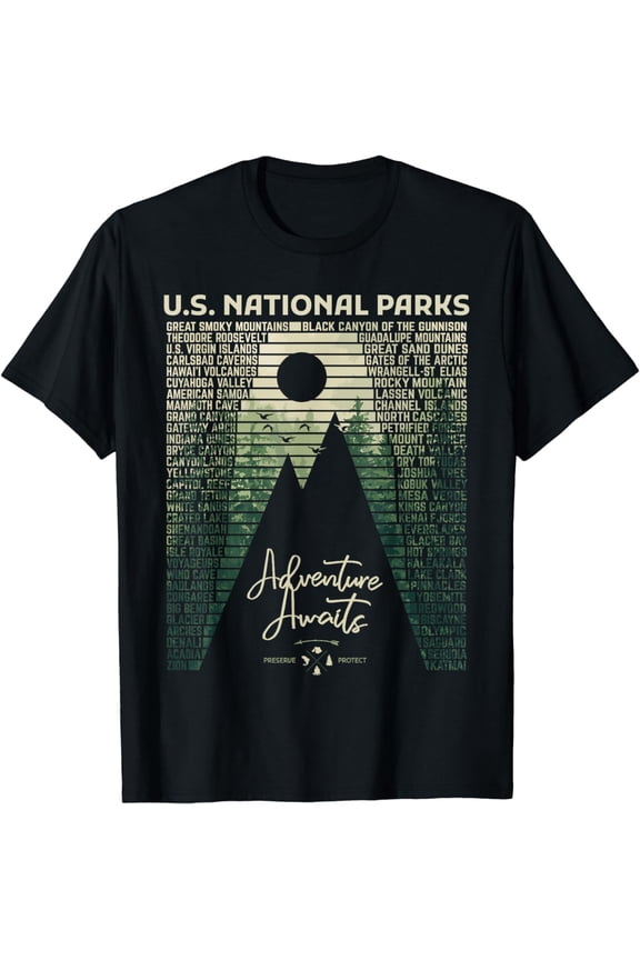 National Parks List US Park Vintage Camping Hiking Men Women T-Shirt