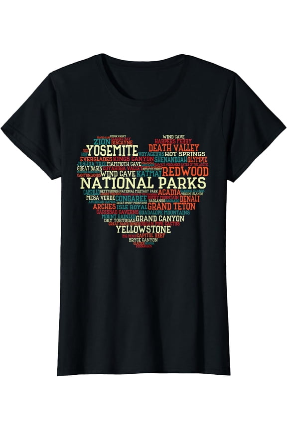 National Parks List Word Cloud heart Camping T-Shirt