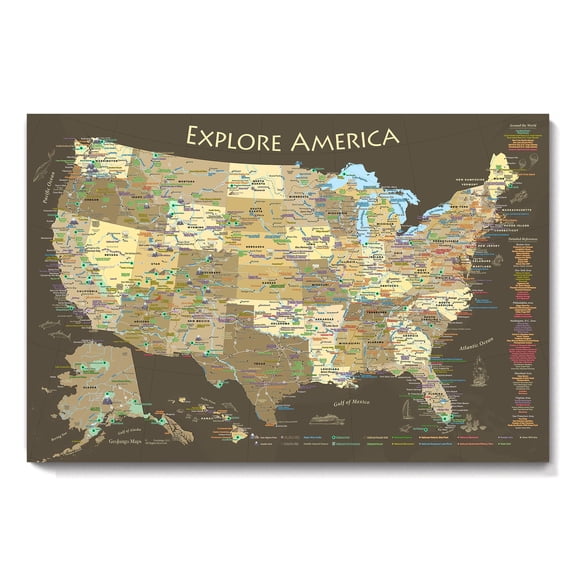 National Parks Map Poster with USA Travel Destinations - Brown Edition US Travel Map Wall Posters - National park checklist (24W x 18H inches)