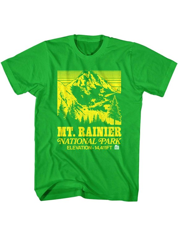 Mt Ranier Mountain Men's T Shirt (Green, AdultM)