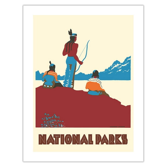 National Parks - Native Americans - Vintage Travel Poster by Dorothy Waugh c.1935 - Bamboo Fine Art 290gsm Paper (Unframed) 17x22in